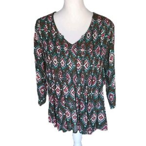 World Market Top Blouse Tunic Womens Small/Medium Rayon Tribal Boho Retro Hippie